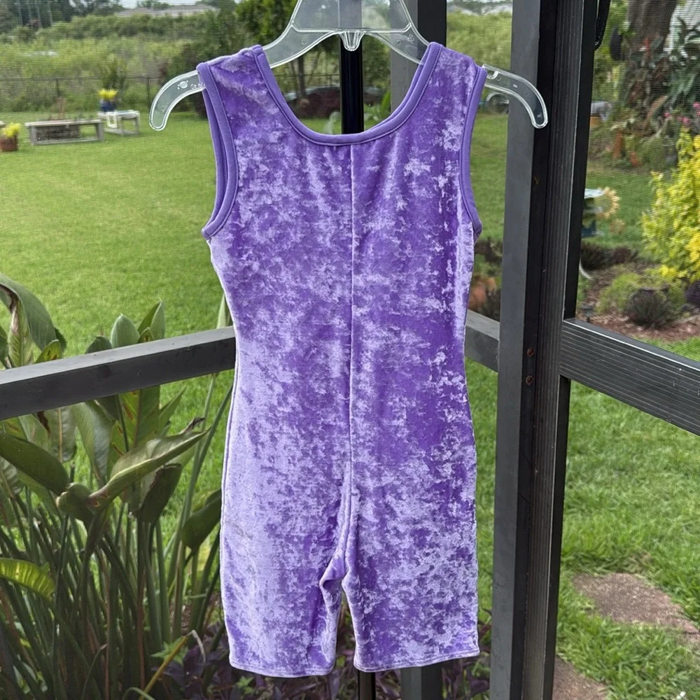 J Moret girls purple  rushed velvet unitard / Leotard medium 7/8